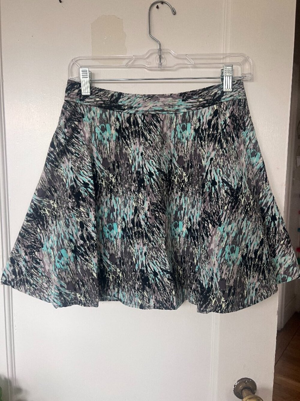Hinge Multicolor Patterned Flare Skirt Lined Hook & Eye Side Zipper